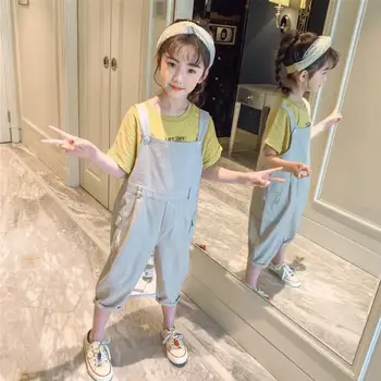 

Baby Girls Overalls 2019 Summer New kids Jumpsuit Children Casual Loose Cropped trousers Teens Bib Pants Romper Y1025