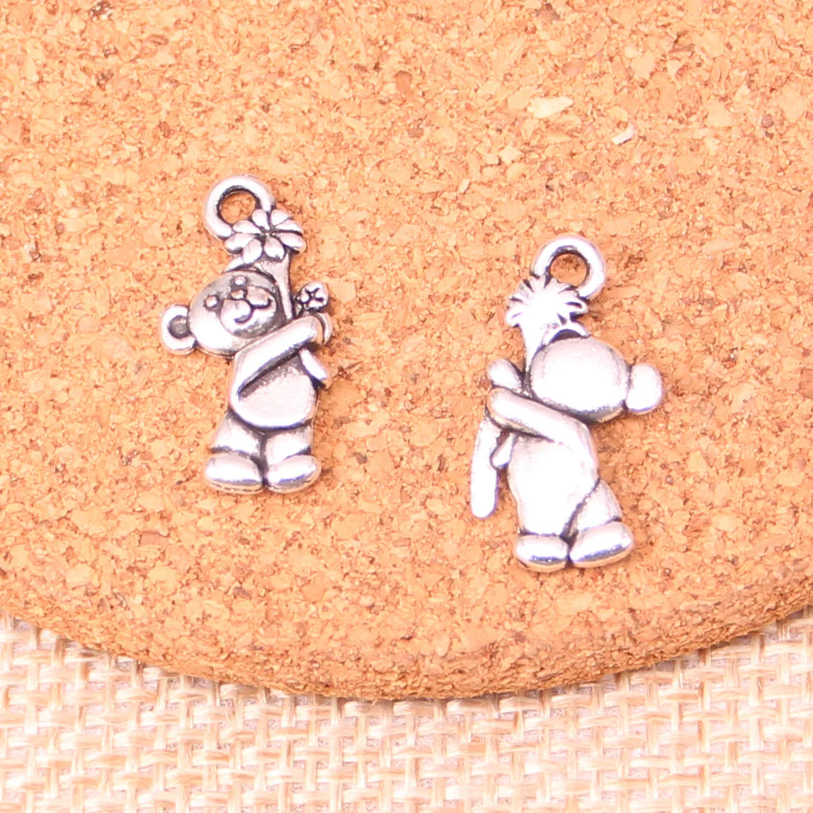 

30pcs alloy Tibetan Silver Plated bear flowers Charms Pendants for Jewelry Making DIY Handmade Craft 19*9mm