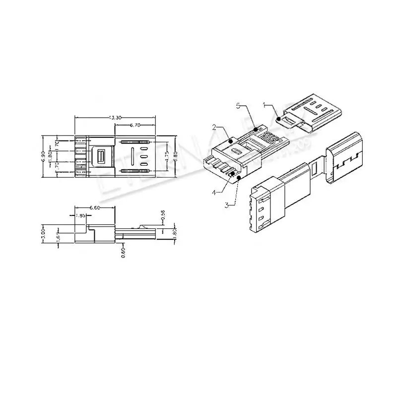 Мини-usb 2,0 V8 Тип B микро плоскостопие 5PIN после 2PIN сварки прямой вертикальный разъем иглы сварки провода PCB DIY