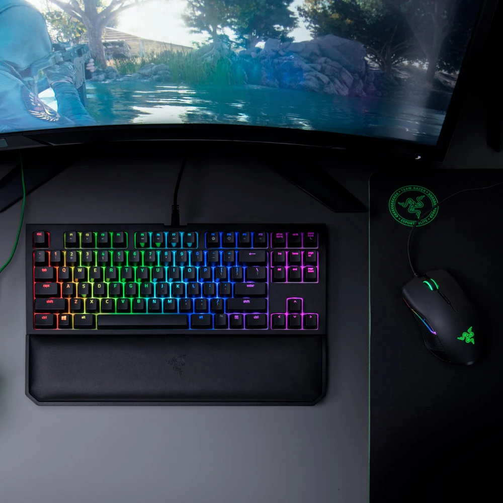 Механическая игровая клавиатура razer BlackWidow Tournament Edition Chroma V2, RGB подсветка 87 клавиш, эргономичная желтая клавиатура с переключателем