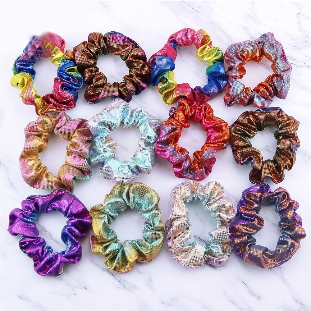 

2019 New Fashion Women Colorful Elastic Bronzing Hair Rope Glitter Ponytail Holder Hair Ring Scrunchie 1 PC