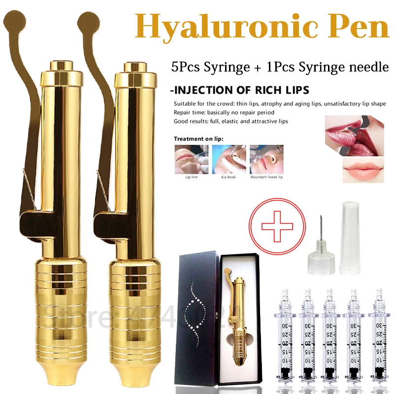 

0.3ml Hyaluronic Pen 24K Gold High Pressure No Injection Hyaluronic Acid Pen For Anti-wrinkle Filling Lifting DuDu Lips Atomizer