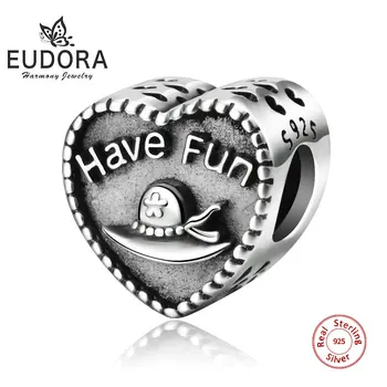 

EUDORA New 925 Sterling Silver Heart Magic Hat & Have Fun Letter Bead for Charms Bracelet Women Beads DIY Jewelry Making Z41
