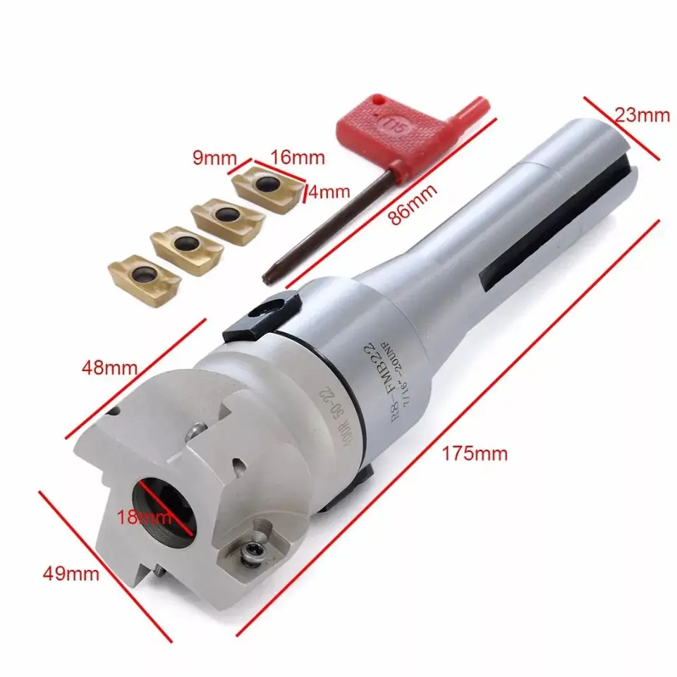 

A set R8 FMB 1pc 400R 50mm Face End Mill Cutter + R8 FMB22 Arbor + 4pcs APMT16