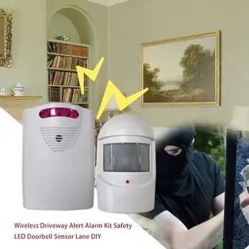 

One for Two Infrared Wireless Driveway Alert Alarm Kit Safety LED Doorbell Sensor Lane DIY Doorbell Alarm Voice Prompt