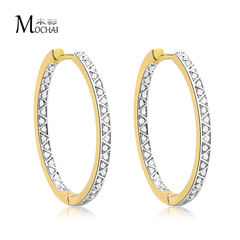 

Simple Round Gold Color Hoop Earrings Special Design Cubic Zircon Wedding Party Top Quality Jewelry ZK30