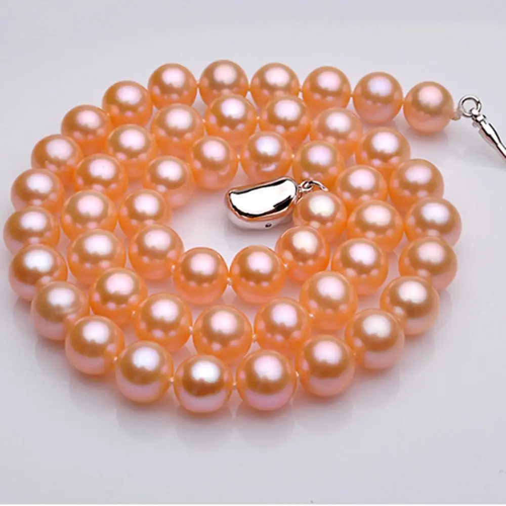 natural Pink Pearl Necklace 9 10mm color round pearl fine jewelryfine