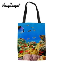 Бесшумный дизайн Женская хлопчатобумажная хозяйственная Сумка Морская жизнь печать холст большой емкости многоразовые пляжные сумки Сумка Экологичные продукты