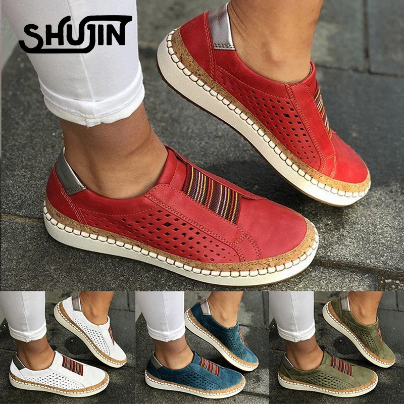 

SHUJIN Women PU Leather Sneakers Casual Autumn Female Flat Vulcanize Shoes Breathable Platform Shoes Walking Sports Sneakers