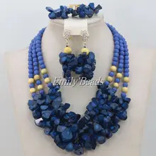 Комплект украшений в африканском стиле, наборы новейших синих нигерийских свадебных бусин, ожерелье для невесты, подарок,, CJ460