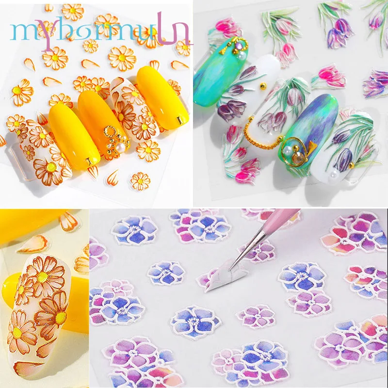 

20 Designs 5D Nail Decals Acrylic Engraved Self Adhesive Embossed Nail Stickers Flower Butterfly Series Empaistic Nail Slider