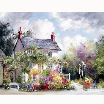 

Newest Flower House Diy Oil Painting By Numbers Kits Wall Art Picture Home Decor Acrylic Paint On Canvas For Artwork