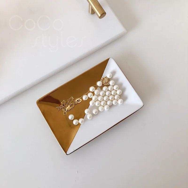 Cocostyles InsFashion простой стиль прямоугольник покрытием керамическое ювелирное блюдо для причудливой девушки и австралийский стиль домашний декор