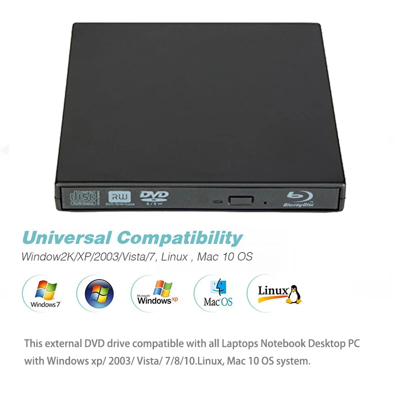 YAHEY Внешний Blu-ray Player с устройством USB 2,0 CD/DVD оптические дисководы/25 50 г BD-ROM RM RW записывающийся-для портативного компьютера ПК+ диск мешок