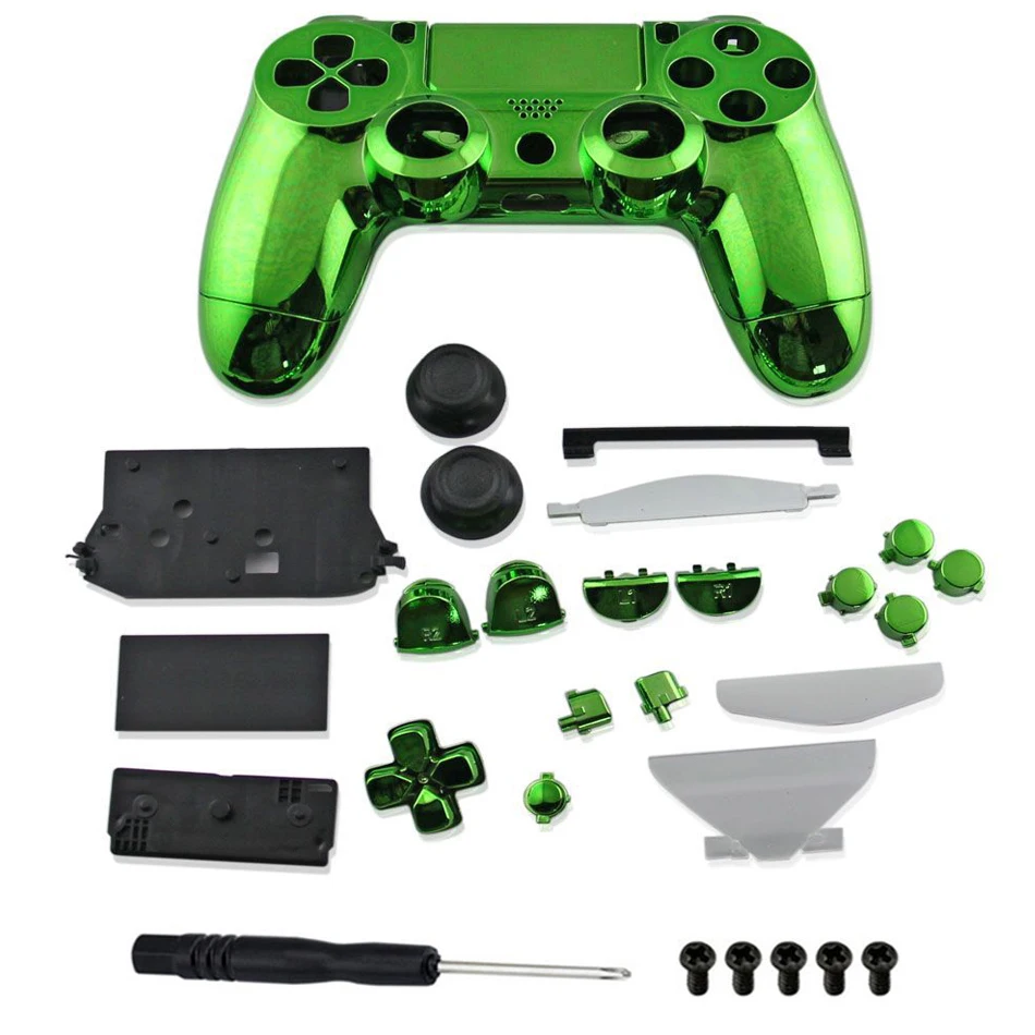 PS4 Full Set Housing Shell buttons Cover Chrome Plating Case For PlayStation 4 DualShock 4 Wireless Controller Replacement Green