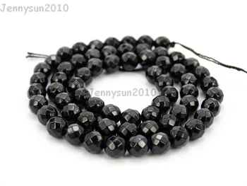 

Natural Black Onyx Gems Stones 6mm Faceted Round Spacer Loose Beads 15'' Strand for Jewelry Making Crafts 5 Strands/Pack