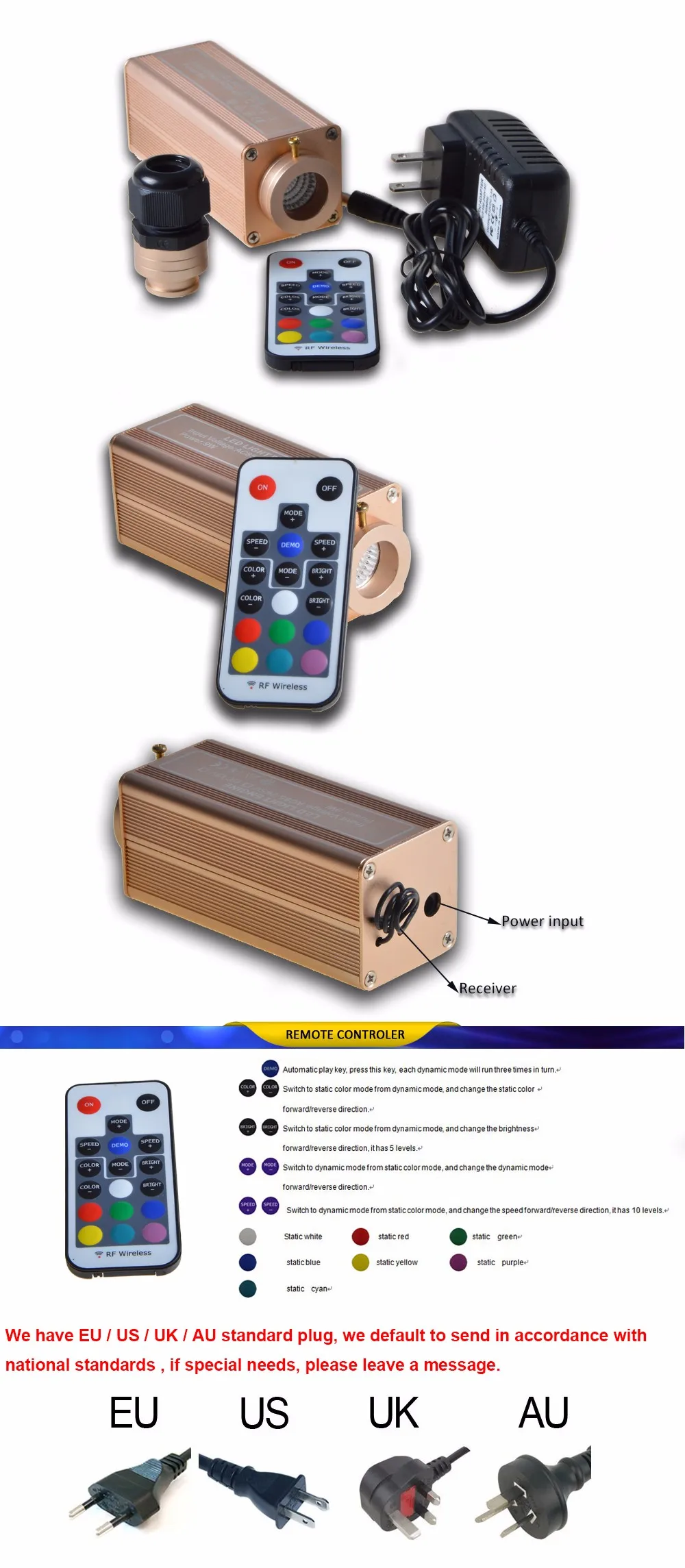 Dimmable 9W led fiber optic illuminator for ceiling sky star with 7 kinds color changing for any fibre optic (7)
