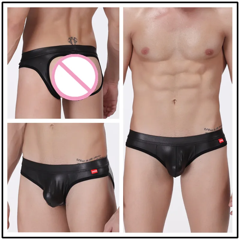 New Men's Faux Leather Bondage Briefs Underwear Sexy Jockstrap Wrapped Penis Pocket Open Butt Thongs Erotic Gay Male Lingerie
