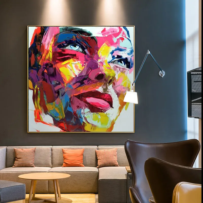 

Francoise Nielly style face oil painting Palette knife portrait pop art wall Art pictures for living room caudros decoracion