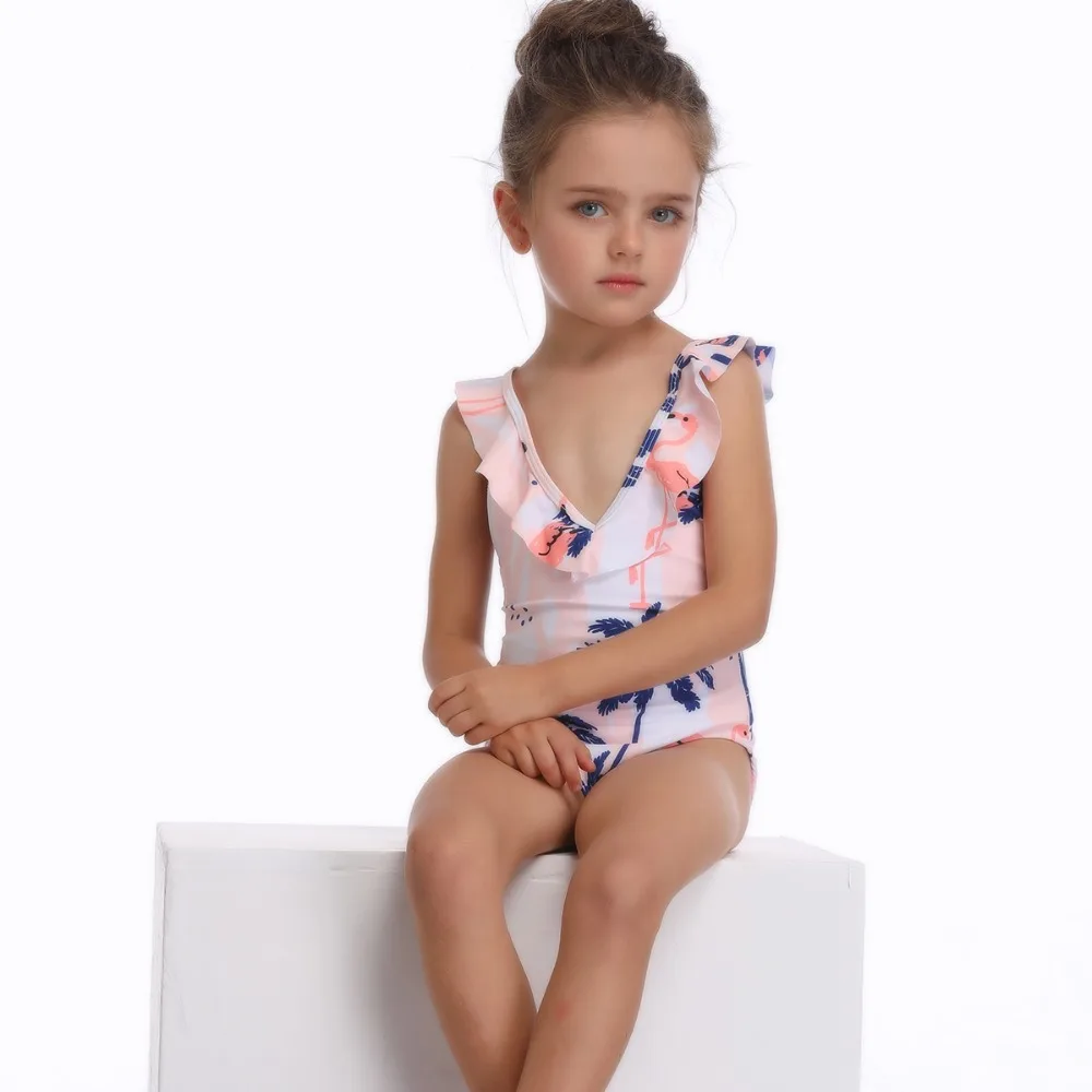 4 Flamingo One piece Swimsuit Woman Ruffle Swimwear Parent-child Tank Suit Bather Suit Tankini Swimsuit Fused For Girls Women Sexy