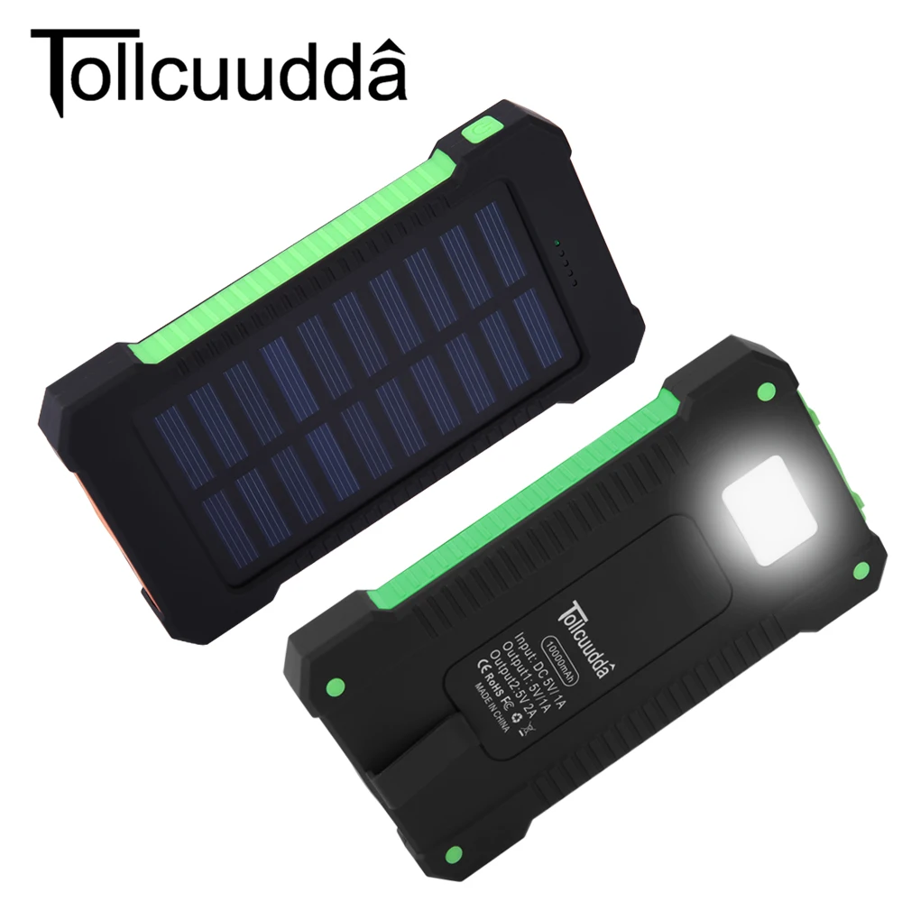 Tollcuudda 10000 мАч водонепроницаемое портативное солнечное зарядное устройство двойной аккумуляторный, с подзарядкой от usb банка для iPhone 7 samsung Походное зарядное устройство для смартфонов
