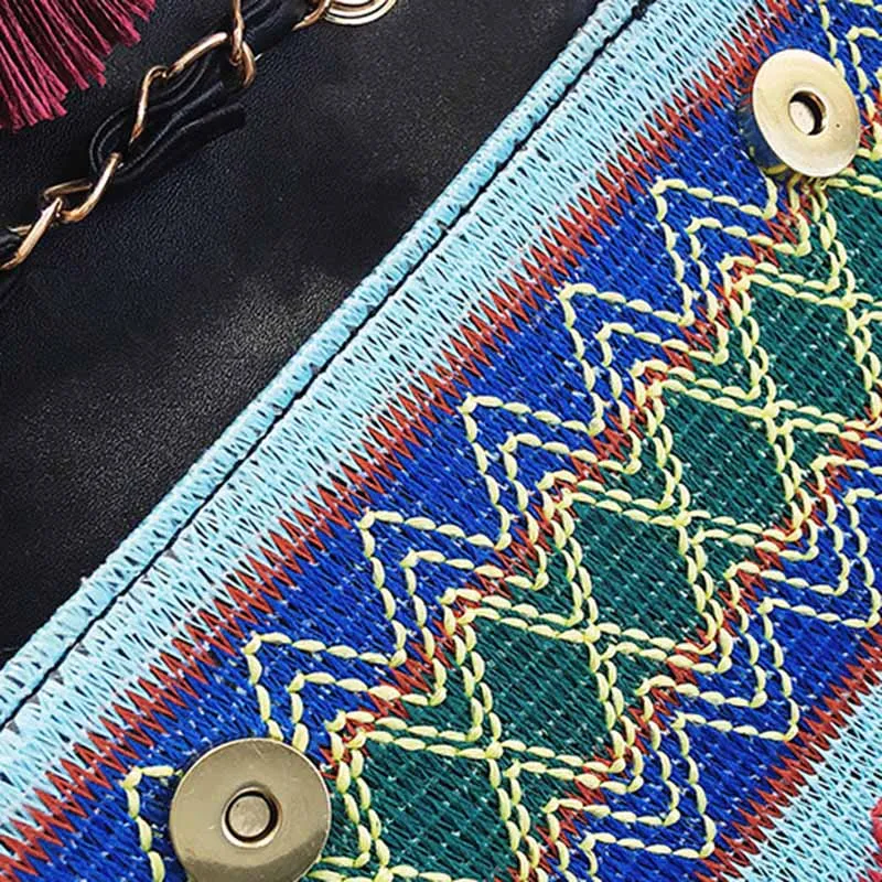 New Women Tassel Fashion Straw Bag INS Popular Female Summer Handbag Chains Lady Casual Shoulder Bag Beach Knit Crossbody SS3307 (3)