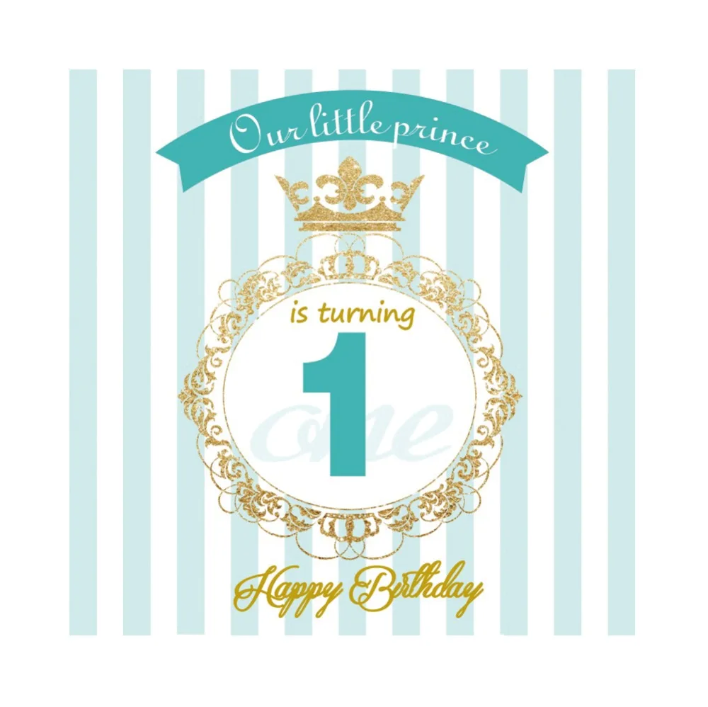

Laeacco Happy 1st Birthday Little Prince Golden Crown Baby Celebration Scene Photo Background Photographic Photo Backdrop Studio