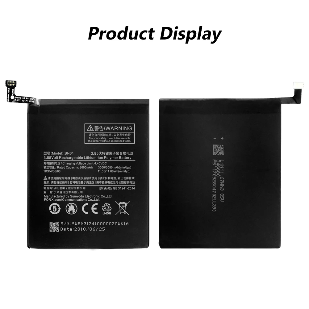 Стандартная сменная батарея BN31 YCDC 3 85 В 3080 мАч для XIAOMI MI 5X (Mi5X) / Mi A1 (MiA1) Redmi Note 5A литий