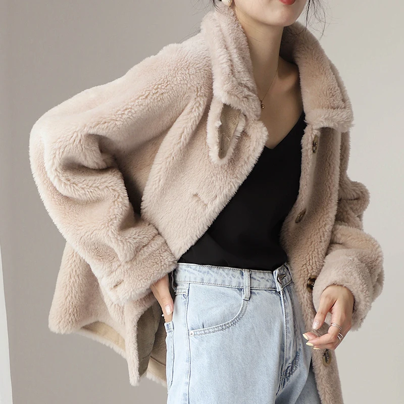 Шерстяная куртка, осенне-зимнее пальто, женская одежда, корейское элегантное пальто с натуральным мехом, Овечья овчина, мех Abrigo Mujer VA19305 ZT2833
