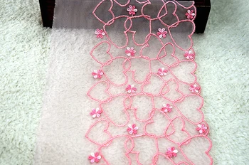 

5 yard 18cm 7.08" wide deep pink/purple mesh embroidery lace trim ribbon L2D2K427 free ship