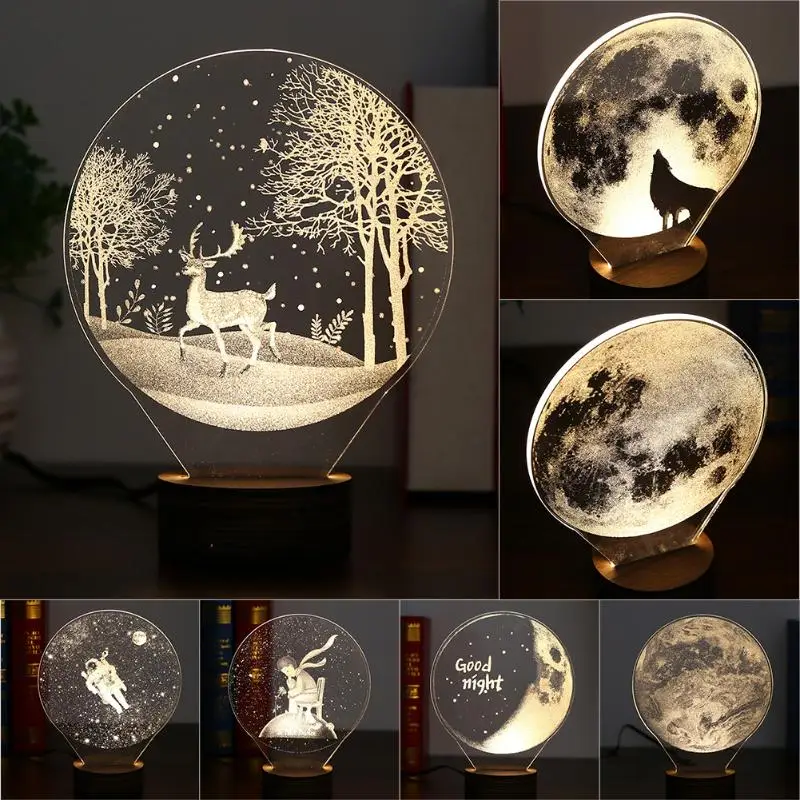 

New 3D visual lights LED atmosphere light carved 3D creative festive decorative lamp USB power supply warm white
