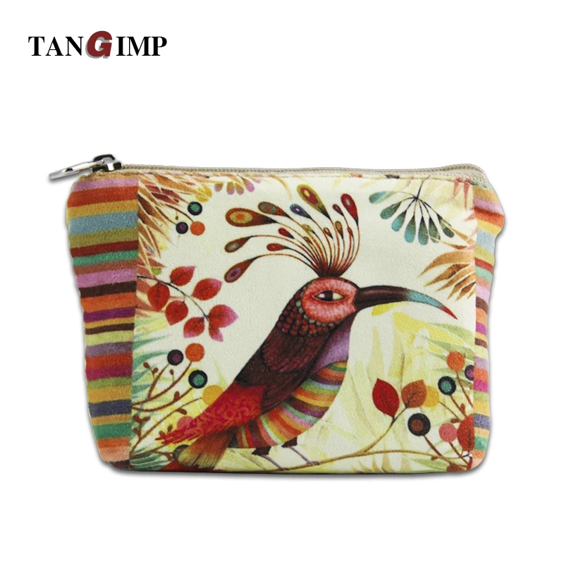 Womens Canvas Coin Purse Zipper Small Purse Wallets Parrots Pattern
