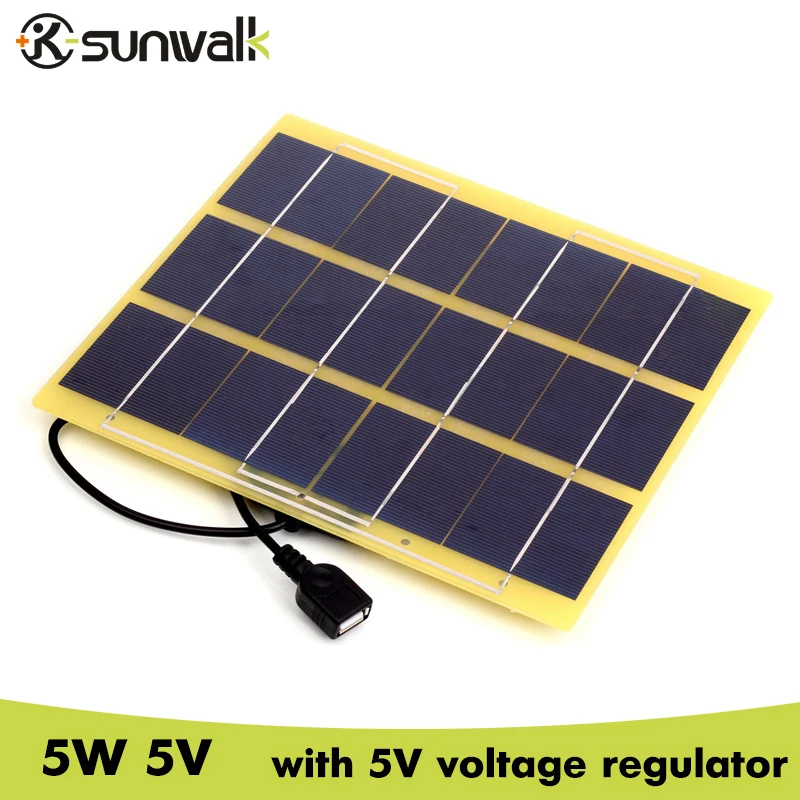 SUNWALK 2 יחידות 5 V 5 W פנל סולארי נייד מטען 830mA Borad פיברגלס דחיסה סיליקון Polycrystalline פנל סולארי מטען