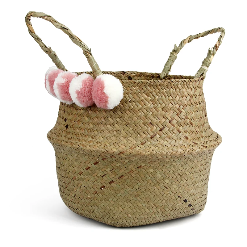 

Storage Basket Handmade Woven Basket Wicker Flower Basket Collapsible Laundry Straw Patchwork Rattan Basket Flowerpot
