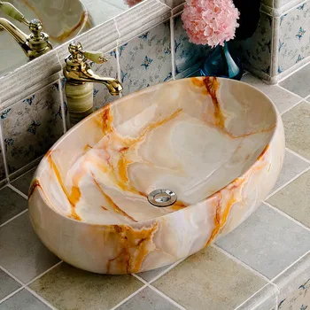 

Ceramic Basin Oval Imitation Marble Ceramic Table Basin European-style Household Creative Simple Toilet Art bathroom sink