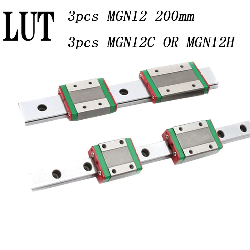 

Free shipping 3pcs 12mm Linear Guide MGN12 L= 200mm linear rail way + MGN12C or MGN12H Long linear carriage for CNC XYZ Axis