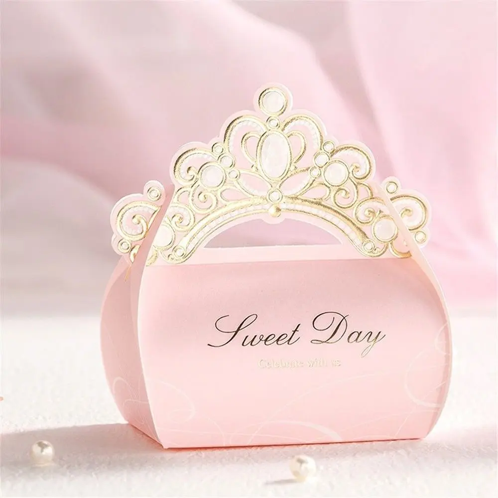 10 шт. романтические коробки для конфет с розовой короной, сумка для покупок, свадебные принадлежности для детей на день рождения, подарочная сумка