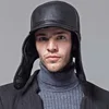 Spring/Winter Hats For Men Women Genuine Leather Warm Hat Aviator Cap With Ear Flaps Russian Caps Earflaps Plush Dad Hat ► Photo 1/6