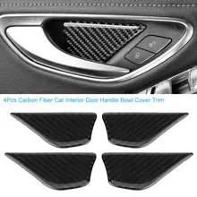 4Pcs Carbon Fiber Car Interior Door Handle Bowl Cover Trim for Mercedes C Class W205 C180 C200 GLC Car Styling