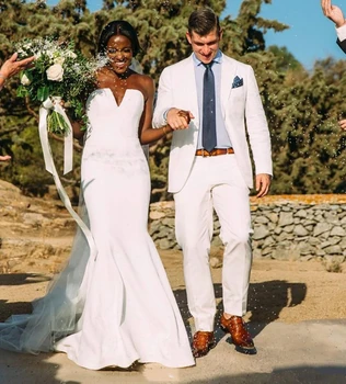 

Verngo African Simple Satin Mermaid Wedding Dress For Bridal Strapless Custom Made Bride Gowns Full Length Vestido de noiva