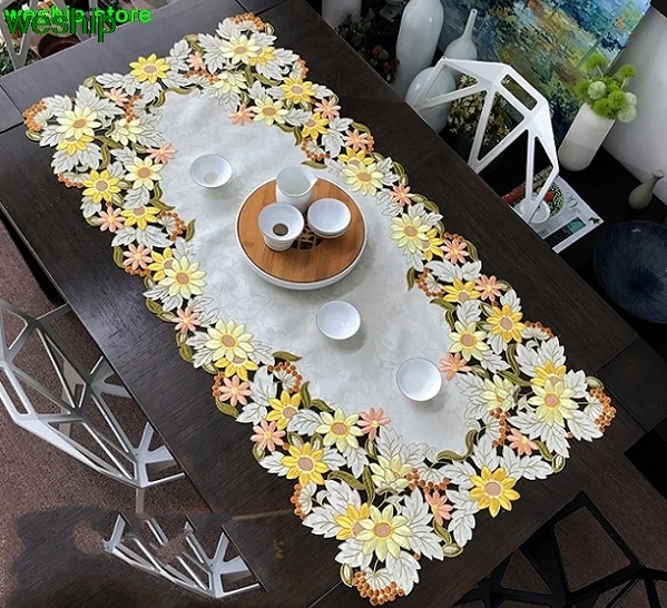 Золотистые Подсолнухи, Высококачественная Роскошная ткань с вышивкой, художественная скатерть для чайного стола, скатерть с флагом, коврик для стола, полотенце с защитой от пыли