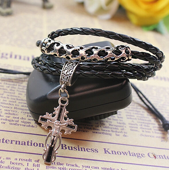Многослойный кожаный браслет с изображением Иисуса на кресте|christian bracelets|bracelet