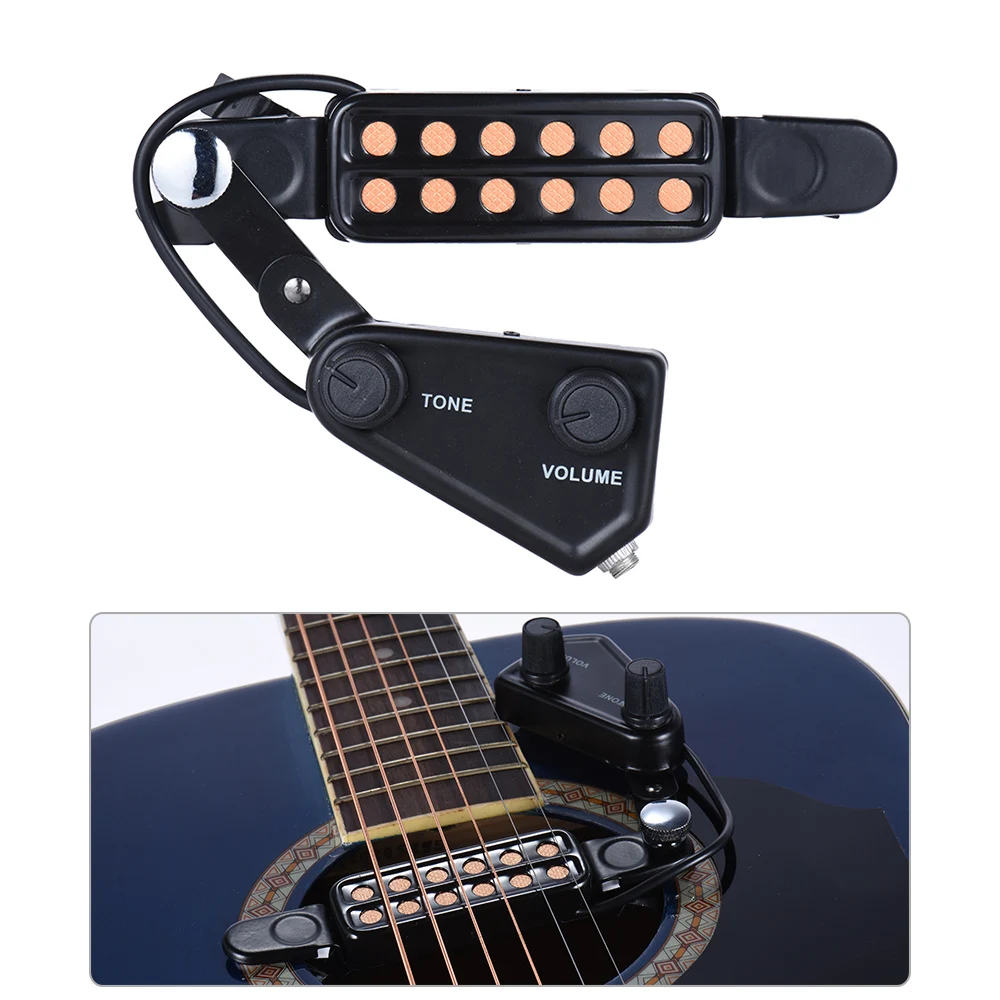 12-отверстие Акустическая гитара Звук отверстие пикап звукосниматель для фолк-гитары Магнитный датчик с Тон регулятор громкости аудио кабель