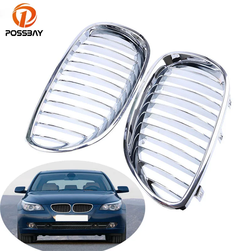 POSSBAY 1pair Kidney Front Hood Grille Grills Chrome Plating Auto Car