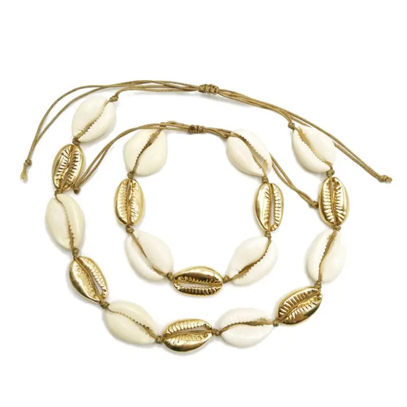

2 Pcs/Set Shell Necklace Natural Alloy Shells Gold Silver Women Lady Gifts Jewelry Adjustable Beach Bohemia Boho Style Ethnic Pa