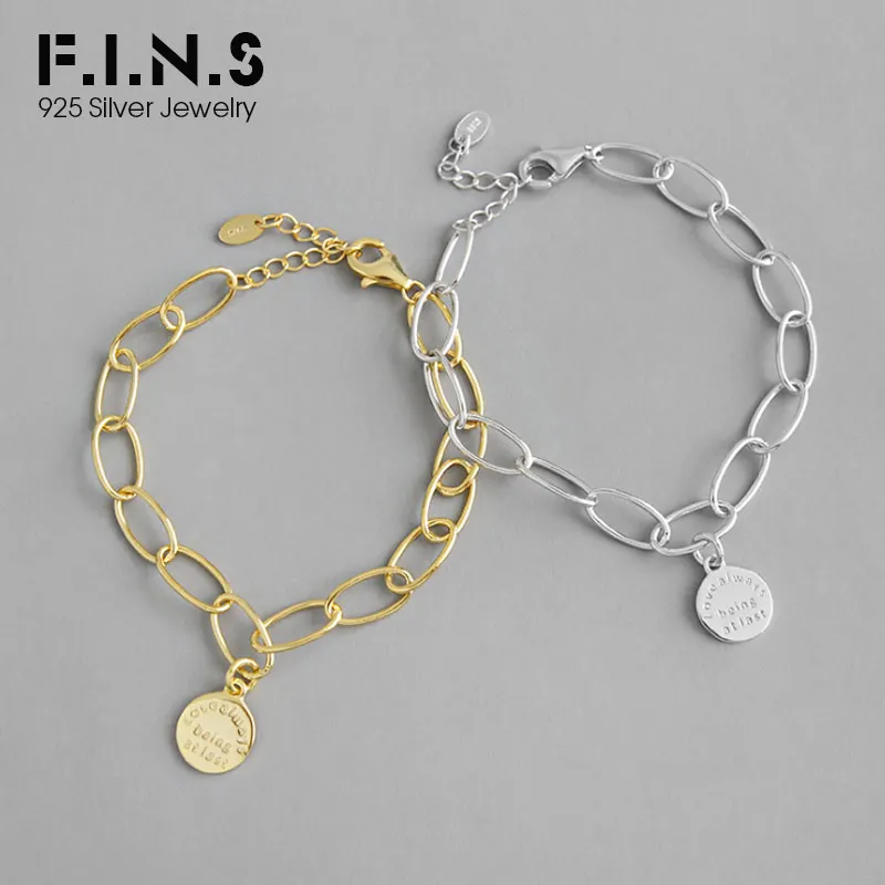 

F.I.N.S Charm Women's Bracelet 925 Sterling Silver Link Chain Round Tag Female Bracelet Silver 925 Korean Fashion Fine Jewelry