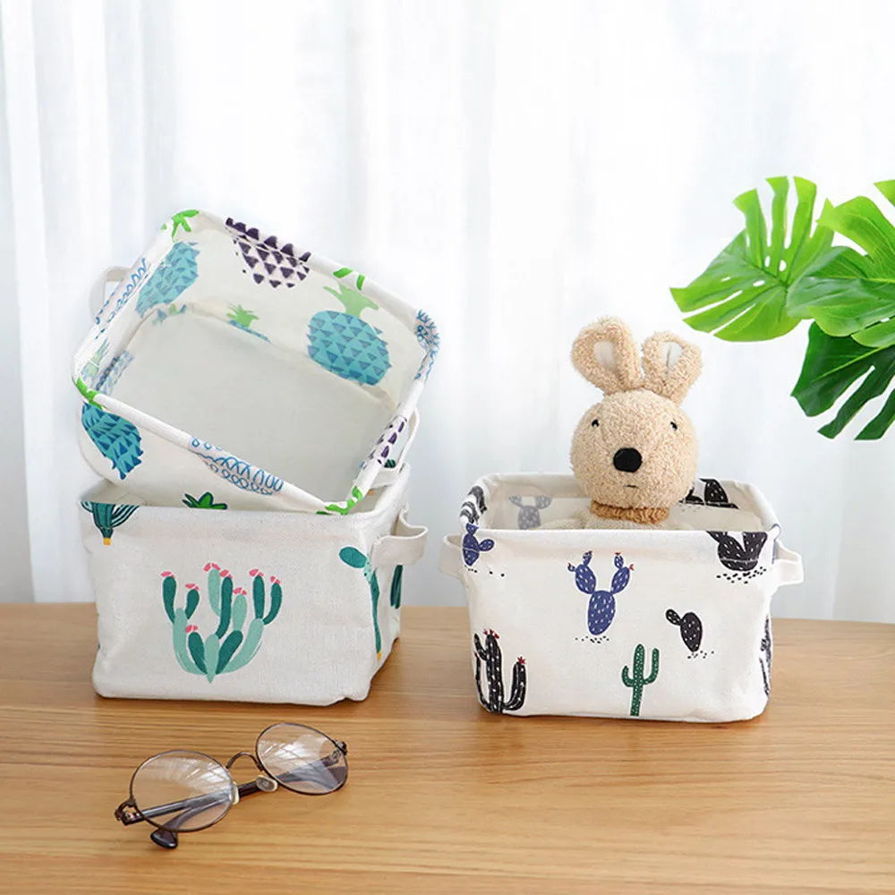 

Cotton Linen Desktop Storage Basket Sundries Storage Box Small Cute Table Space-Saving Storage Bags Organizer
