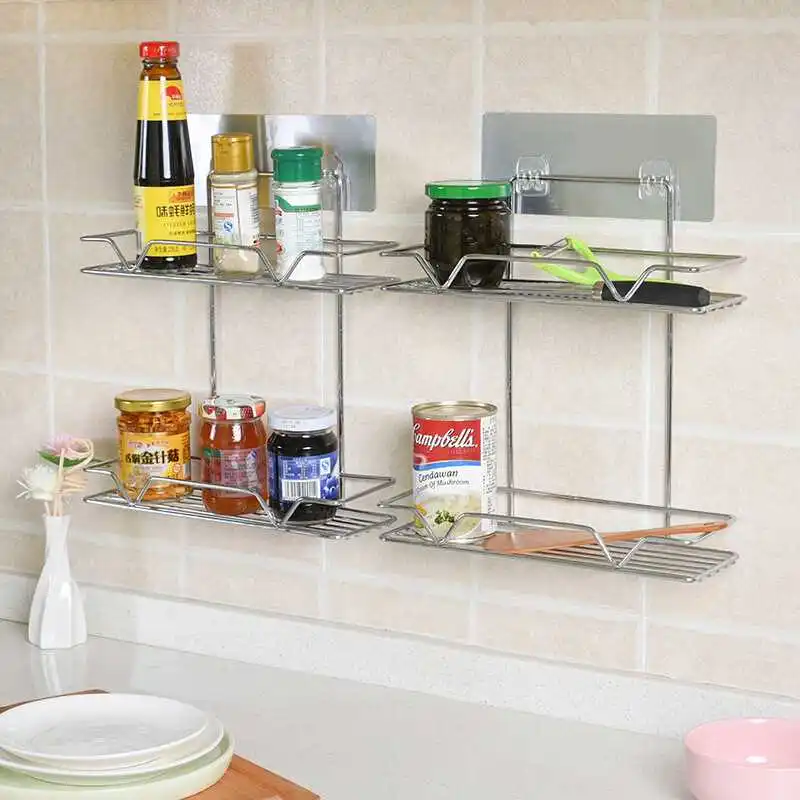 

Bathroom Storage Rack Organizer Stainless Steel Strong Shower Wall Shelf With Suction Cup Kitchen Bathroom Shelves Holder