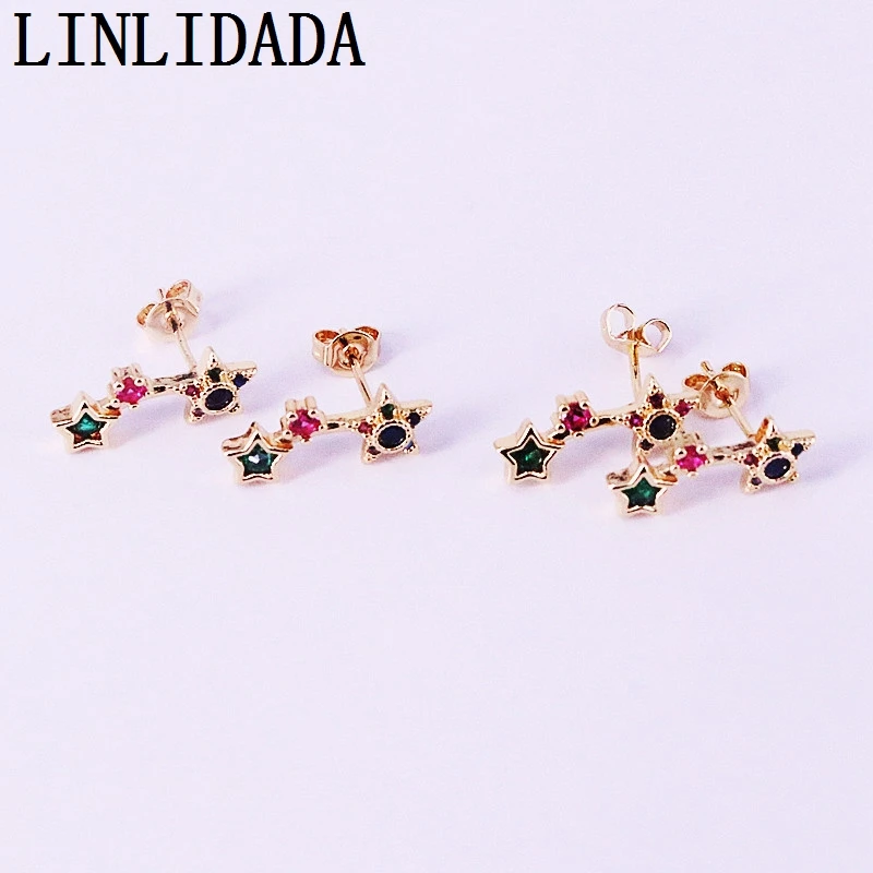 

8Pair Rainbow Zirconia cz micro pave gold color delicate charm studs earring for women wedding party jewelry