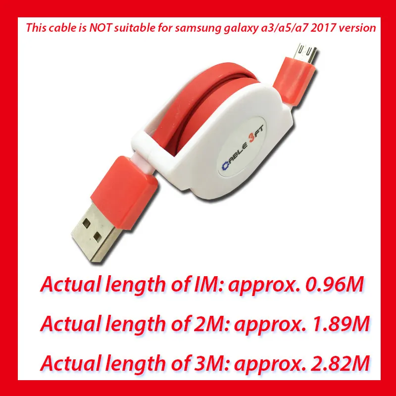 1/2/3 м микро USB Выдвижной кабель для зарядки для samsung Galaxy J3/J5/J7 A3/A5/A7 Портативный Зарядное устройство адаптер для быстрой зарядки - Цвет: red